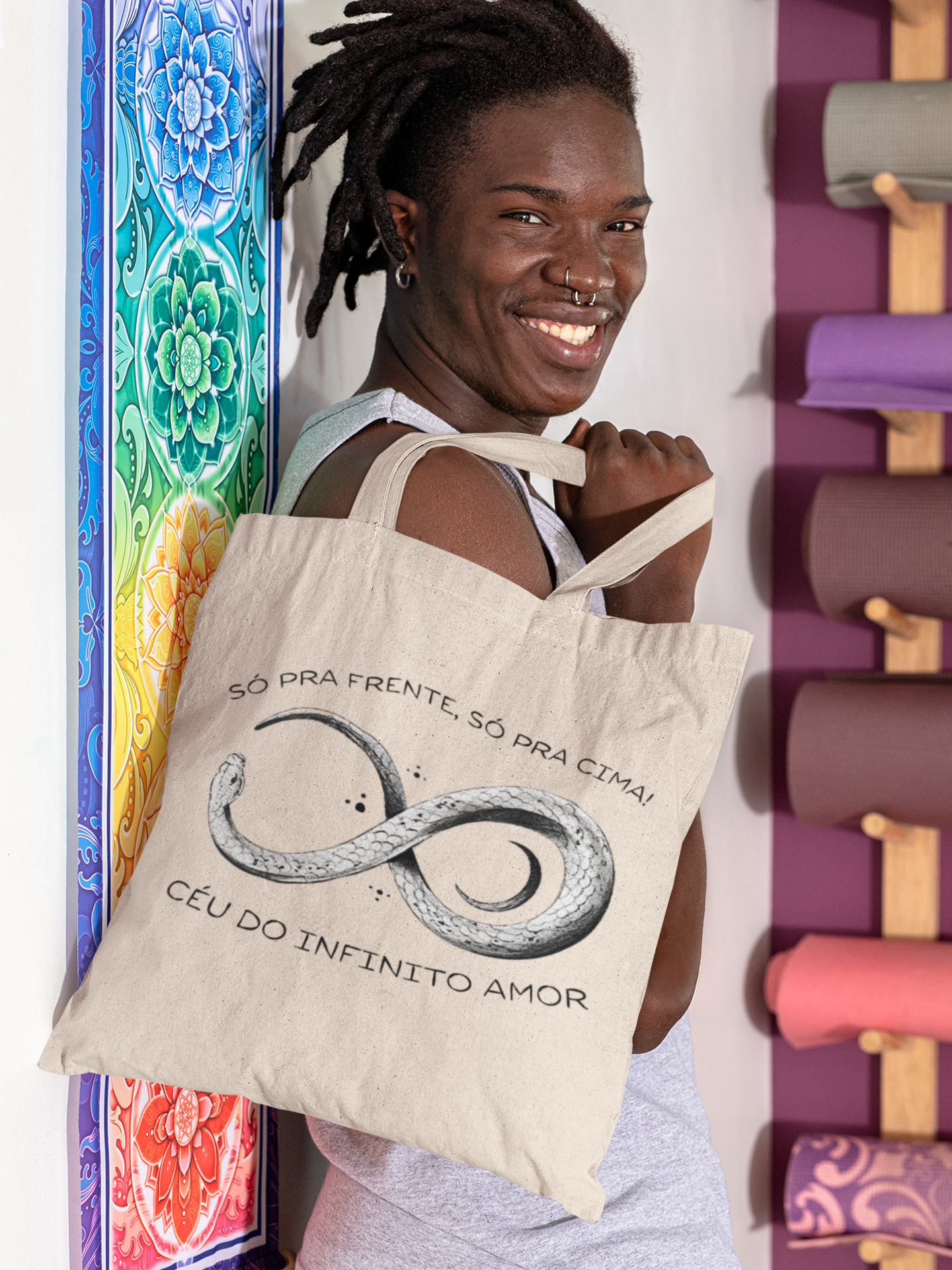 Nome do produto: Ecobag Cobra e Lua Simbolo do Infinito Preto e Branco