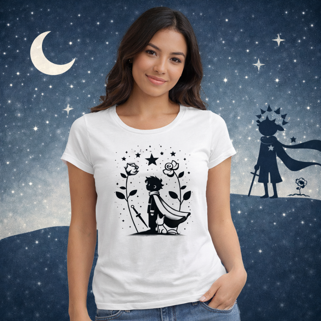 Camiseta Feminina Pequeno Príncipe e Estrelas