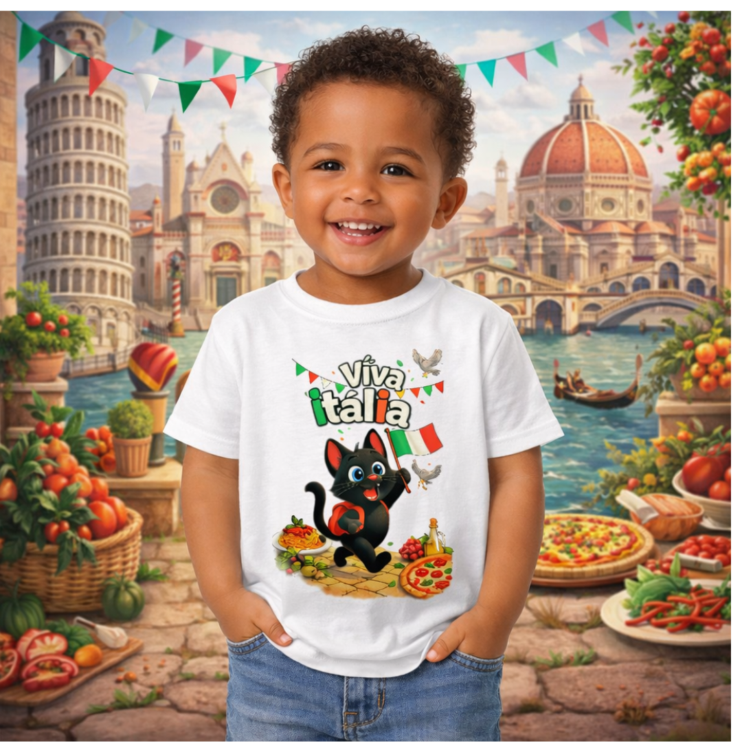 Camiseta Infantil Pedro na Itália