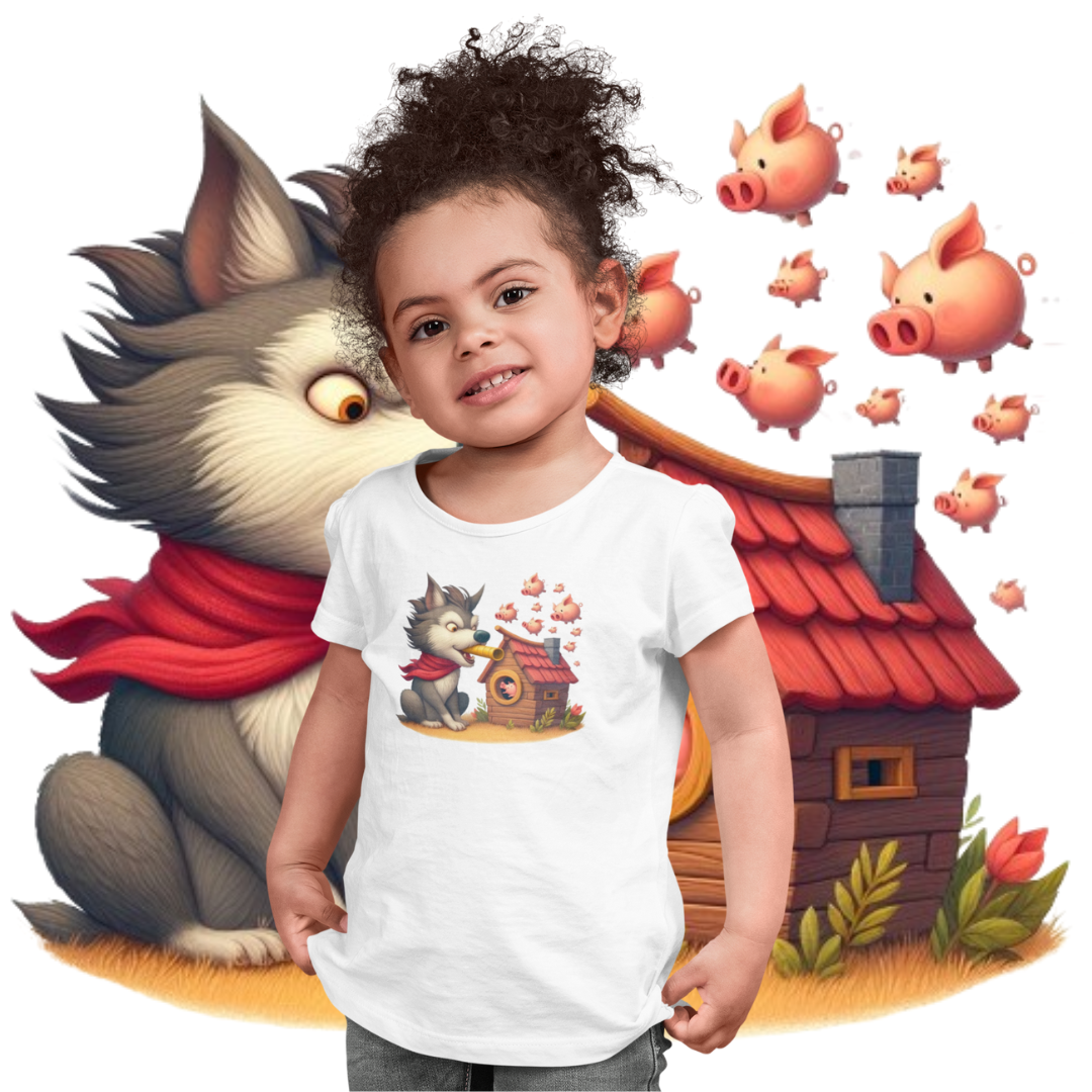 Camiseta Infantil Lobo Mau Assoprando