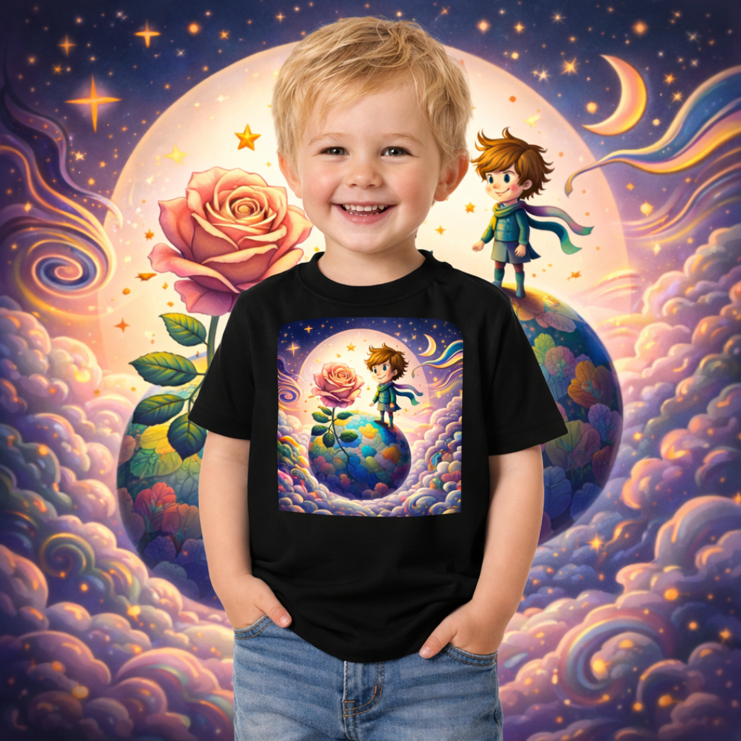 Camiseta Infantil  Pequeno Príncipe e o Planeta