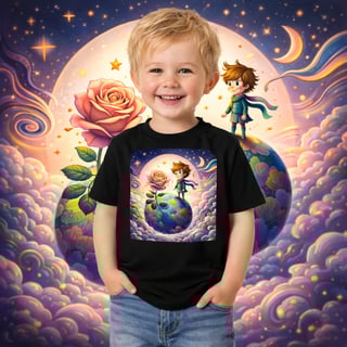 Camiseta Infantil  Pequeno Príncipe e o Planeta