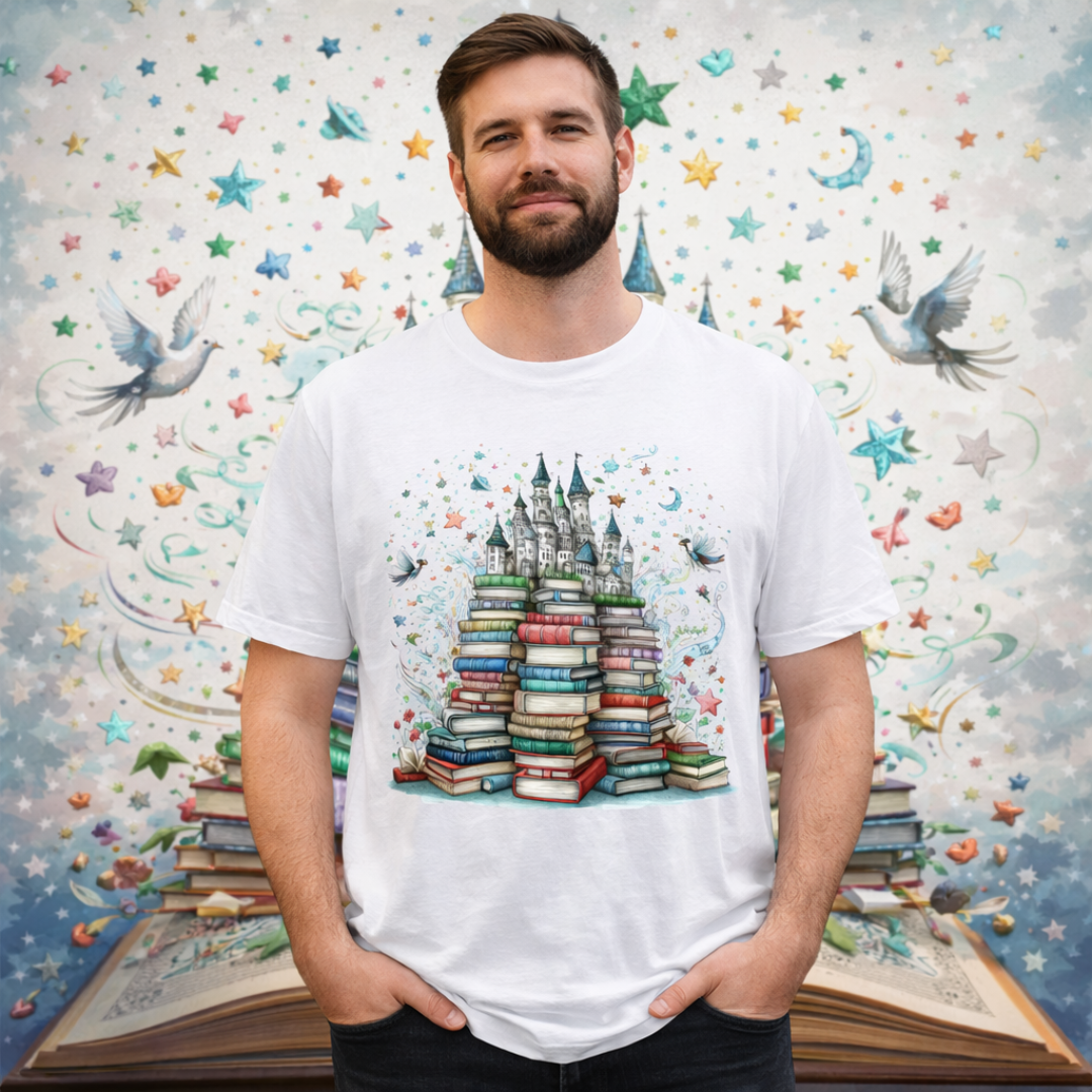 Camiseta  Pilha de Livros e Castelo