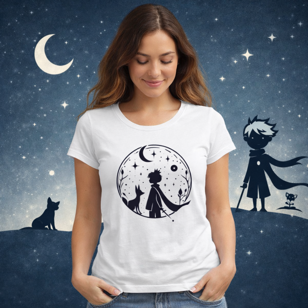 Camiseta Feminina Pequeno Príncipe Dentro do Planeta