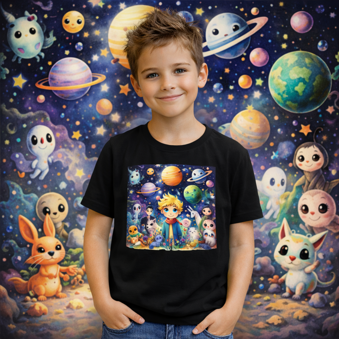 Camiseta Infantil Planeta Pequeno Príncipe