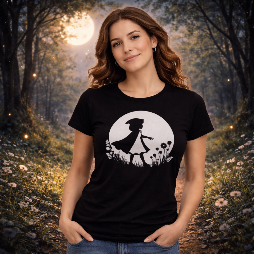 Camiseta Feminina Chapeuzinho Vermelho e a Lua