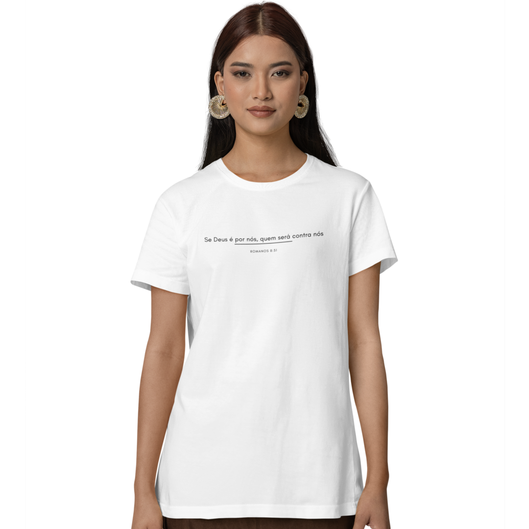 Nome do produto: Camiseta Cristã Baby Long Prime - Romanos 8:31