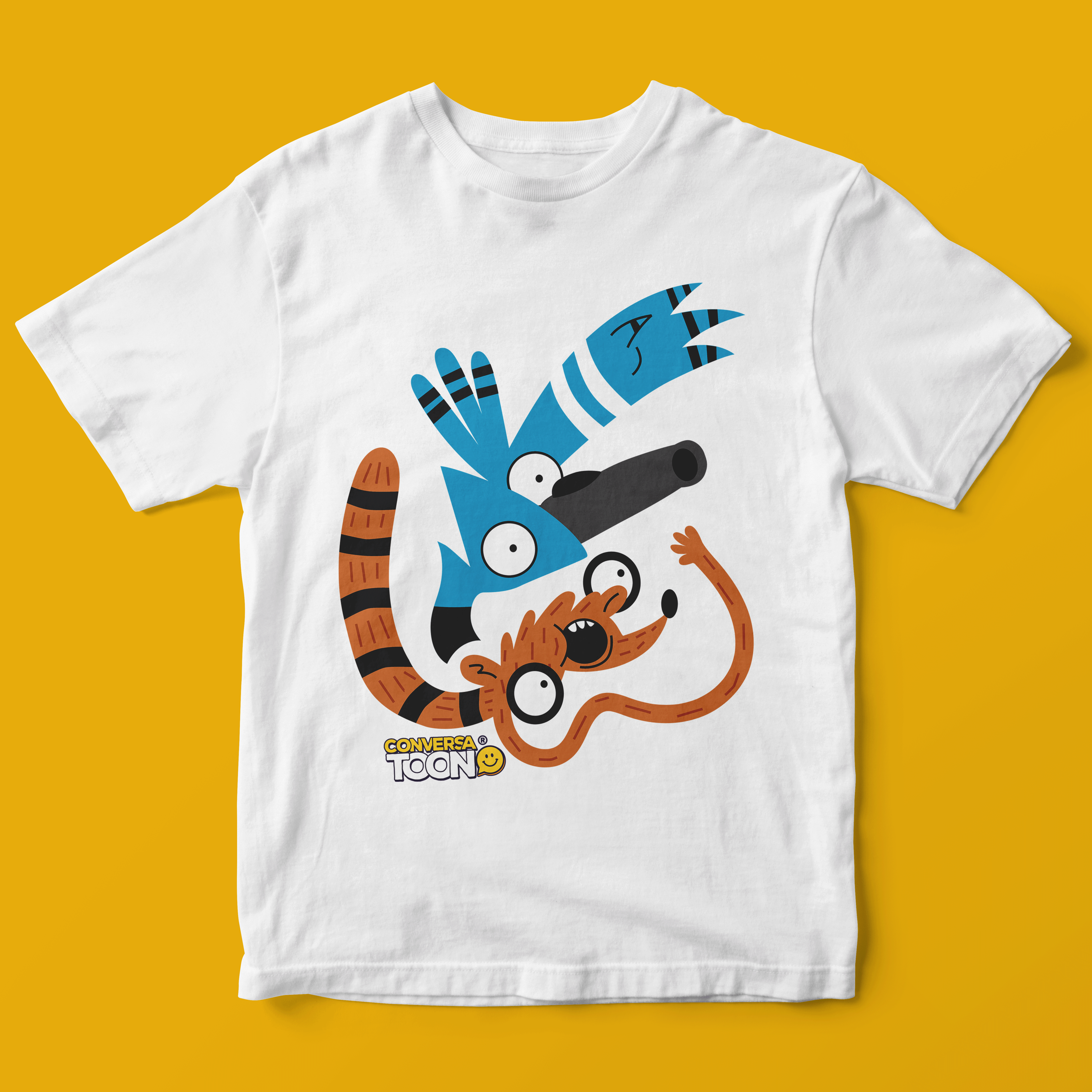 Nome do produto: Camiseta Mordecai e Rigby Desconstruídos