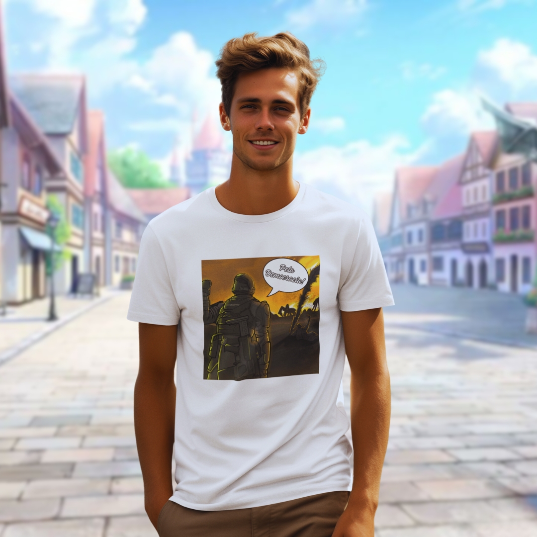 Nome do produto: Camisa Helldivers pela Democracia!