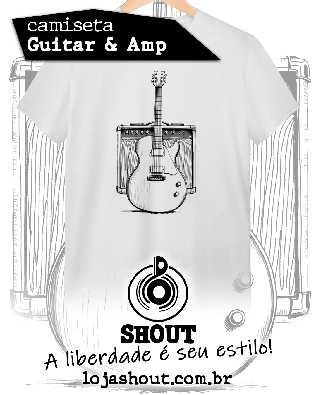 Camiseta GUITAR & AMP - branca.