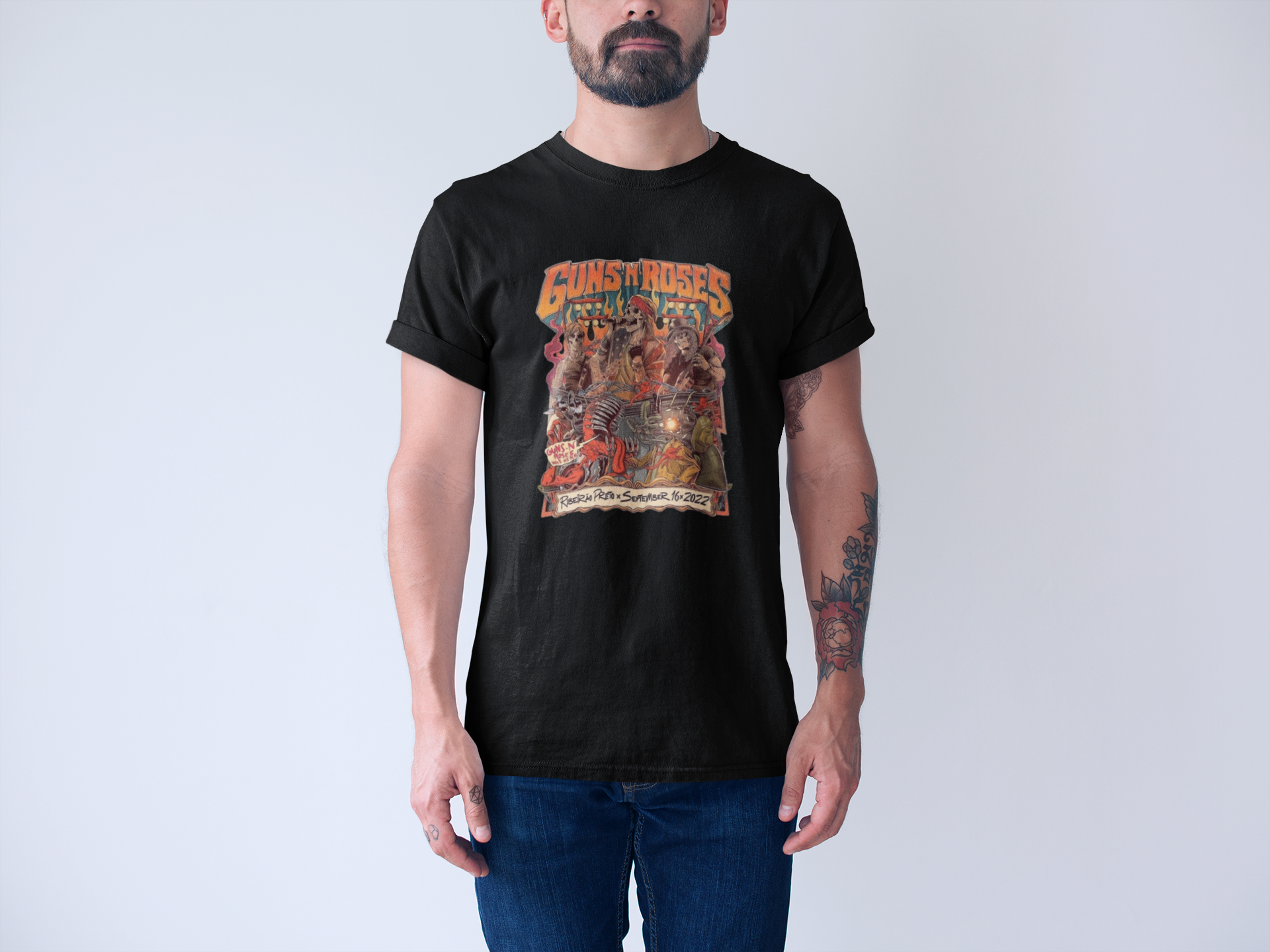 Nome do produto: Camiseta GUNS & ROSES SKULL BAND