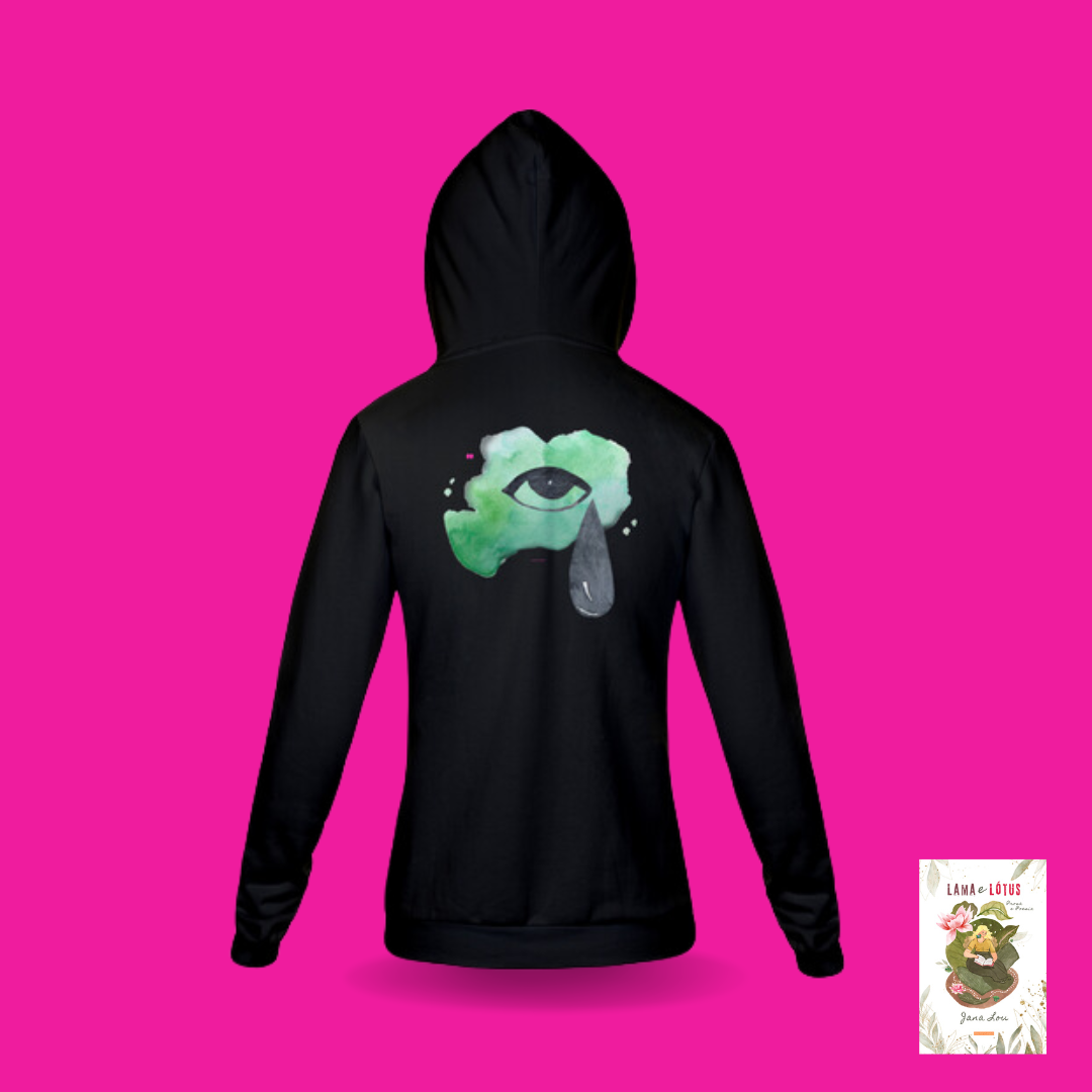 Nome do produto: Moletom com zíper e capuz -Olho que chora (Lama e Lótus)