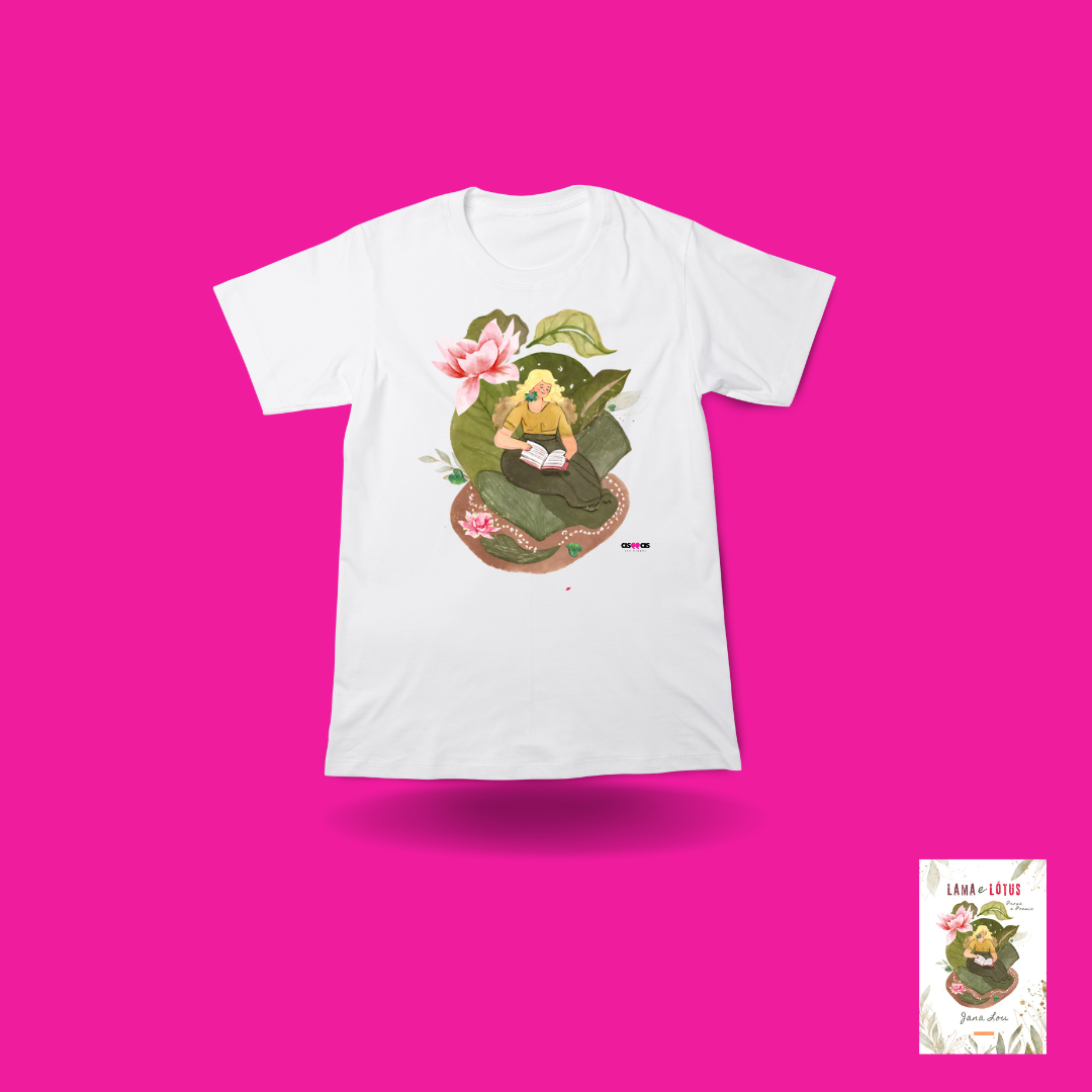 Nome do produto: Camiseta Infantil - de 10 a 14 anos - Capa do livro (Lama e Lótus)