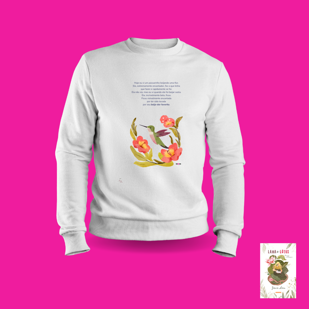 Nome do produto: Moletom Branco Beija-dor (Lama e Lótus)