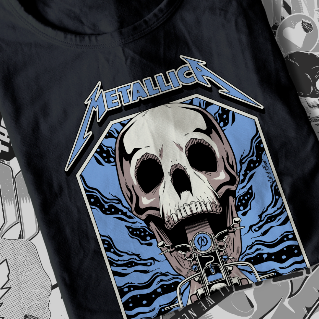 Nome do produto: T-SHIRT METALLICA GIMME FUEL ESTAMPA AZUL
