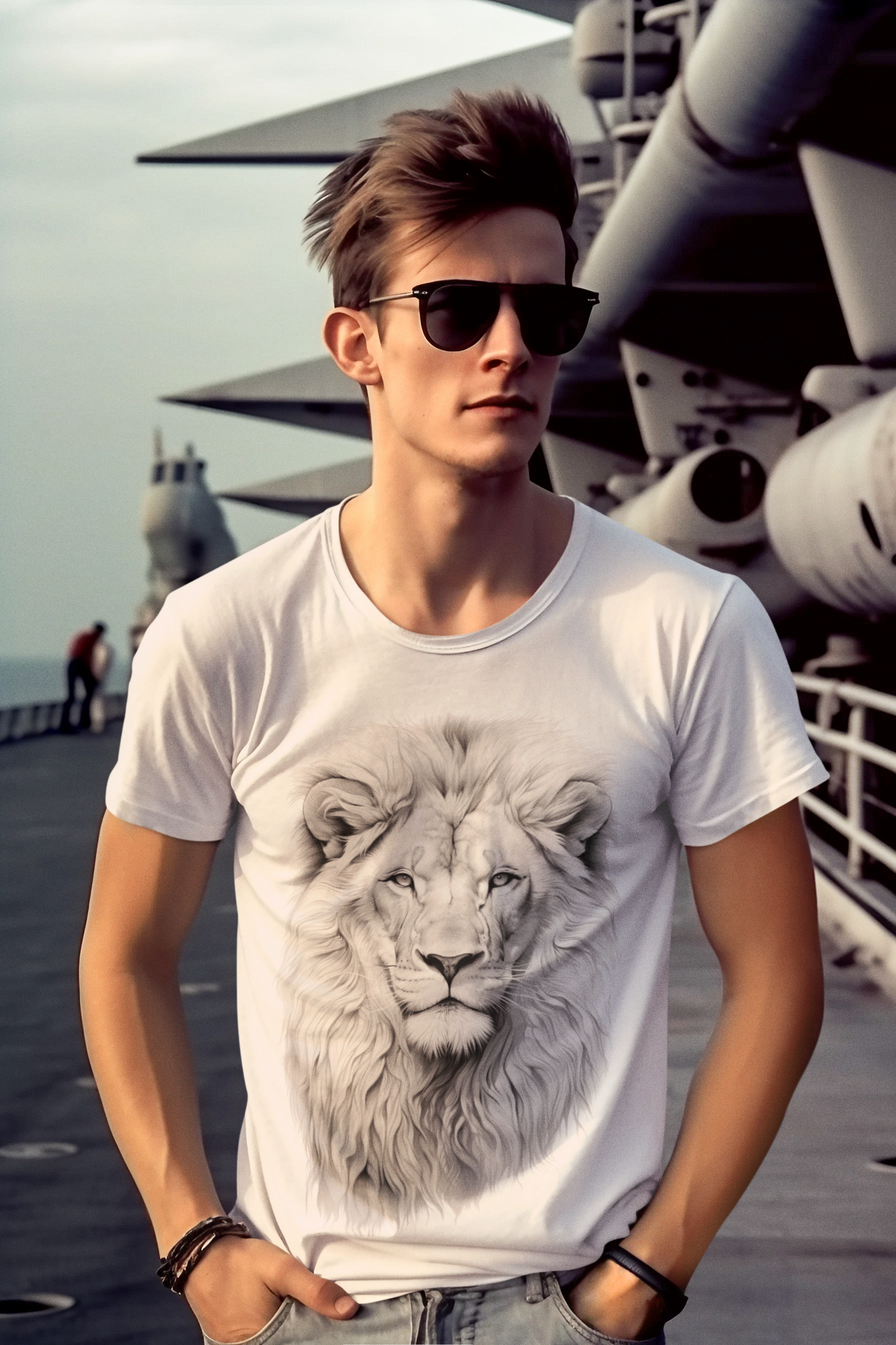 Nome do produto: Camiseta Branca Baby Look Esboço Leão