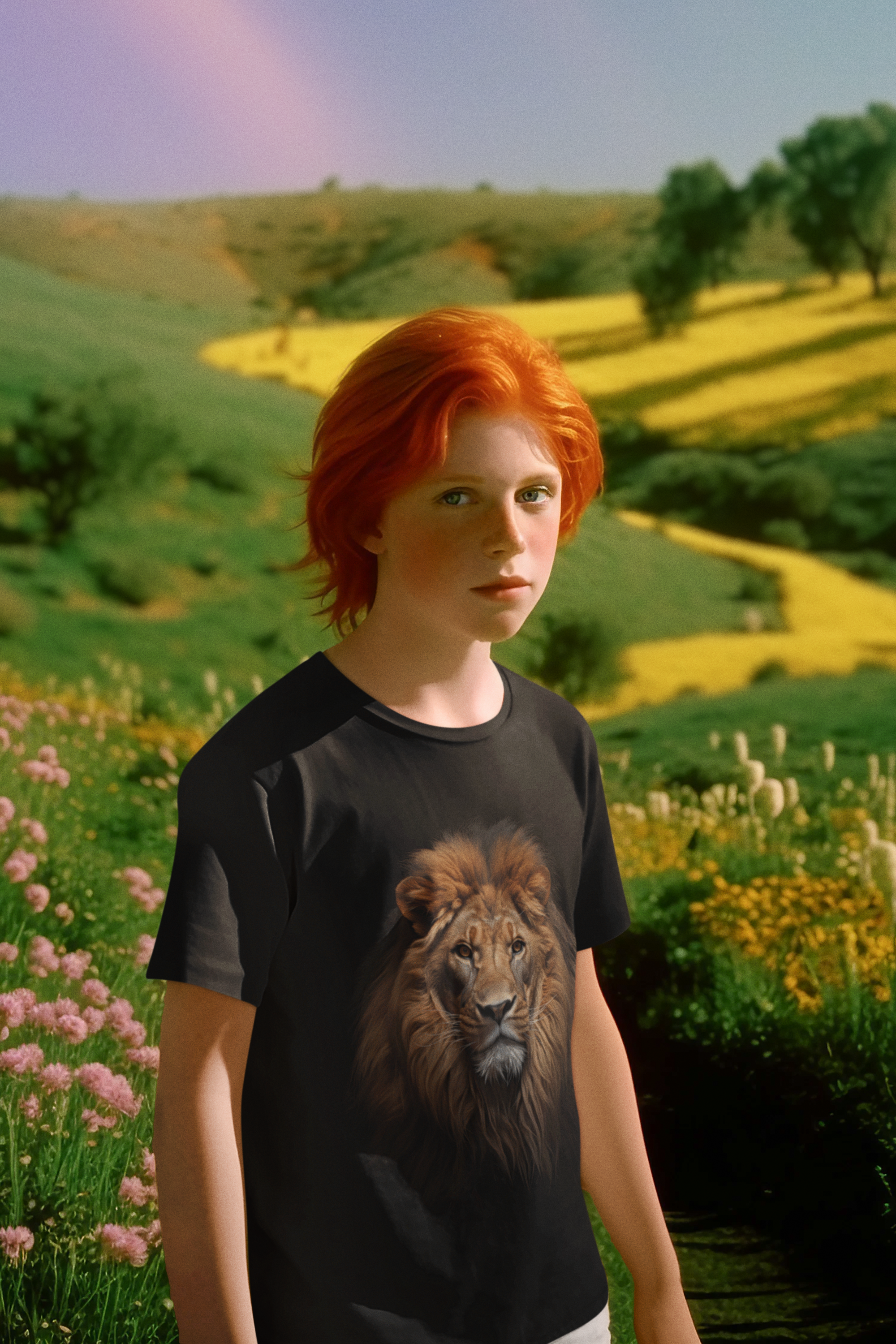 Nome do produto: Camiseta Preta Infantojuvenil  Leão Majestoso