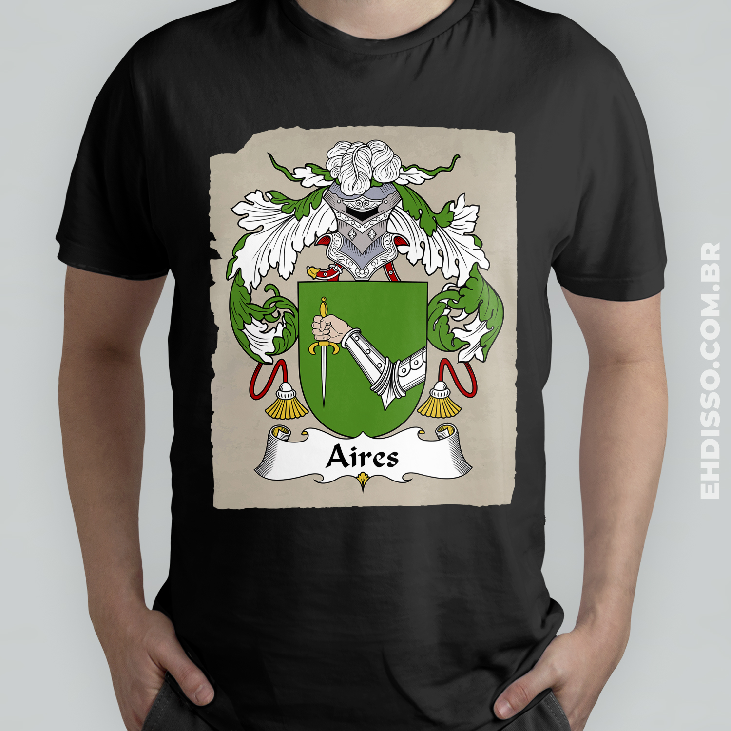 Brasão Família Aires Origem Historia | Camiseta Sobrenome 