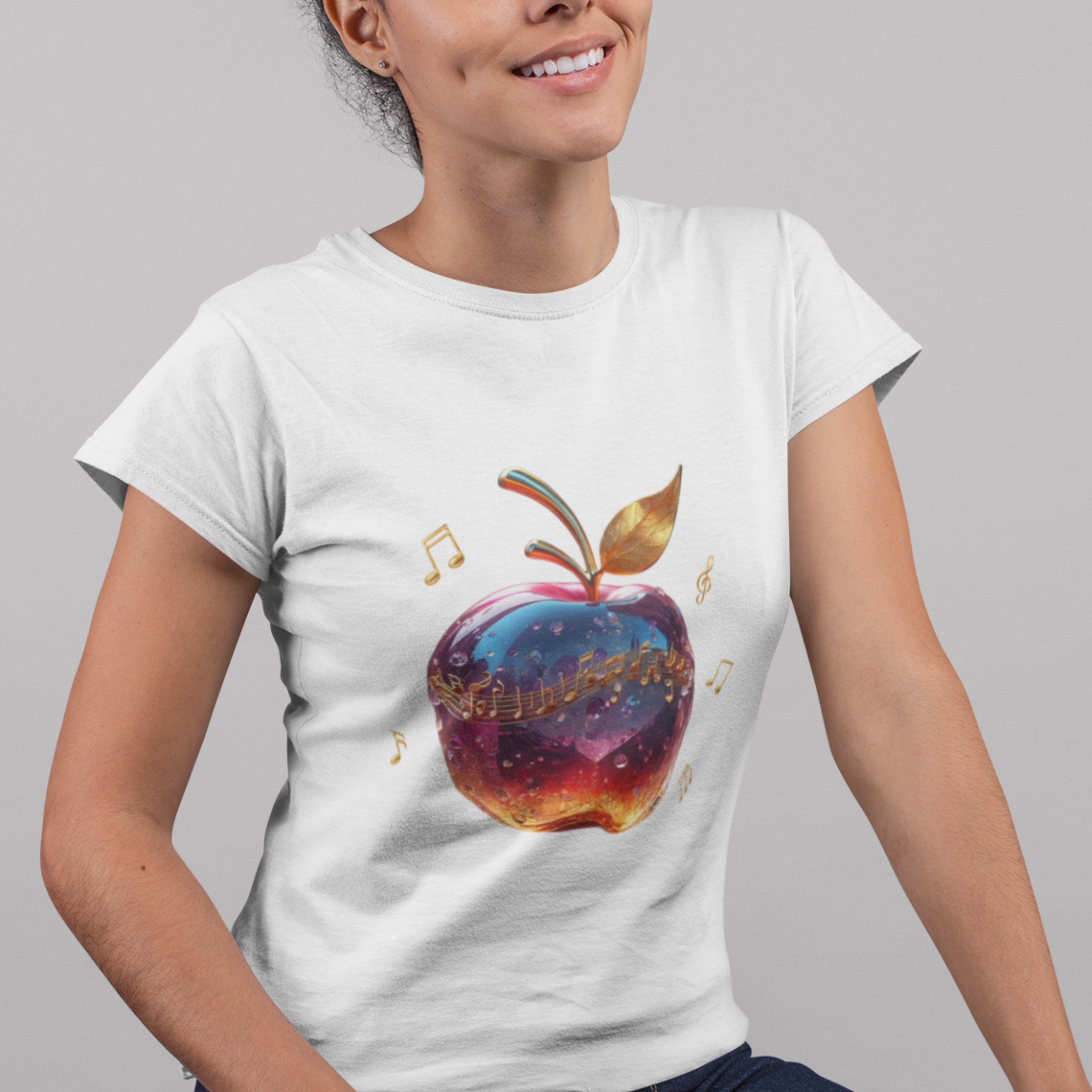 Nome do produto: Camiseta Feminina -  Maçã Musical