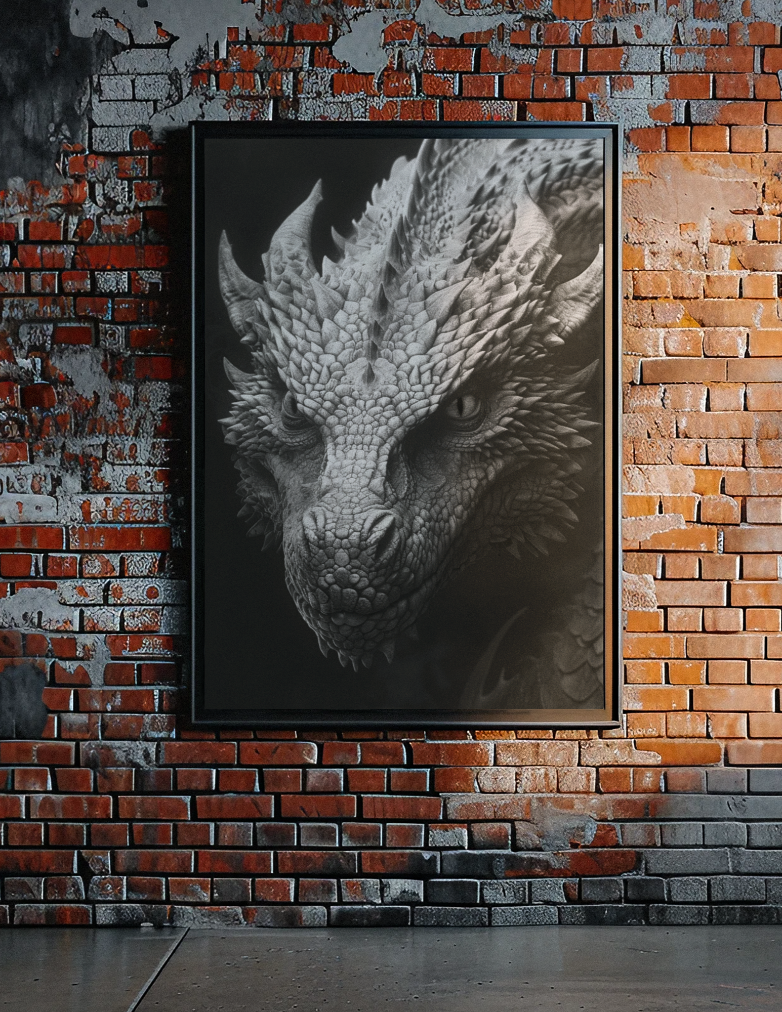 Nome do produto: Pôster Retrato Dragão Monocromático Realista
