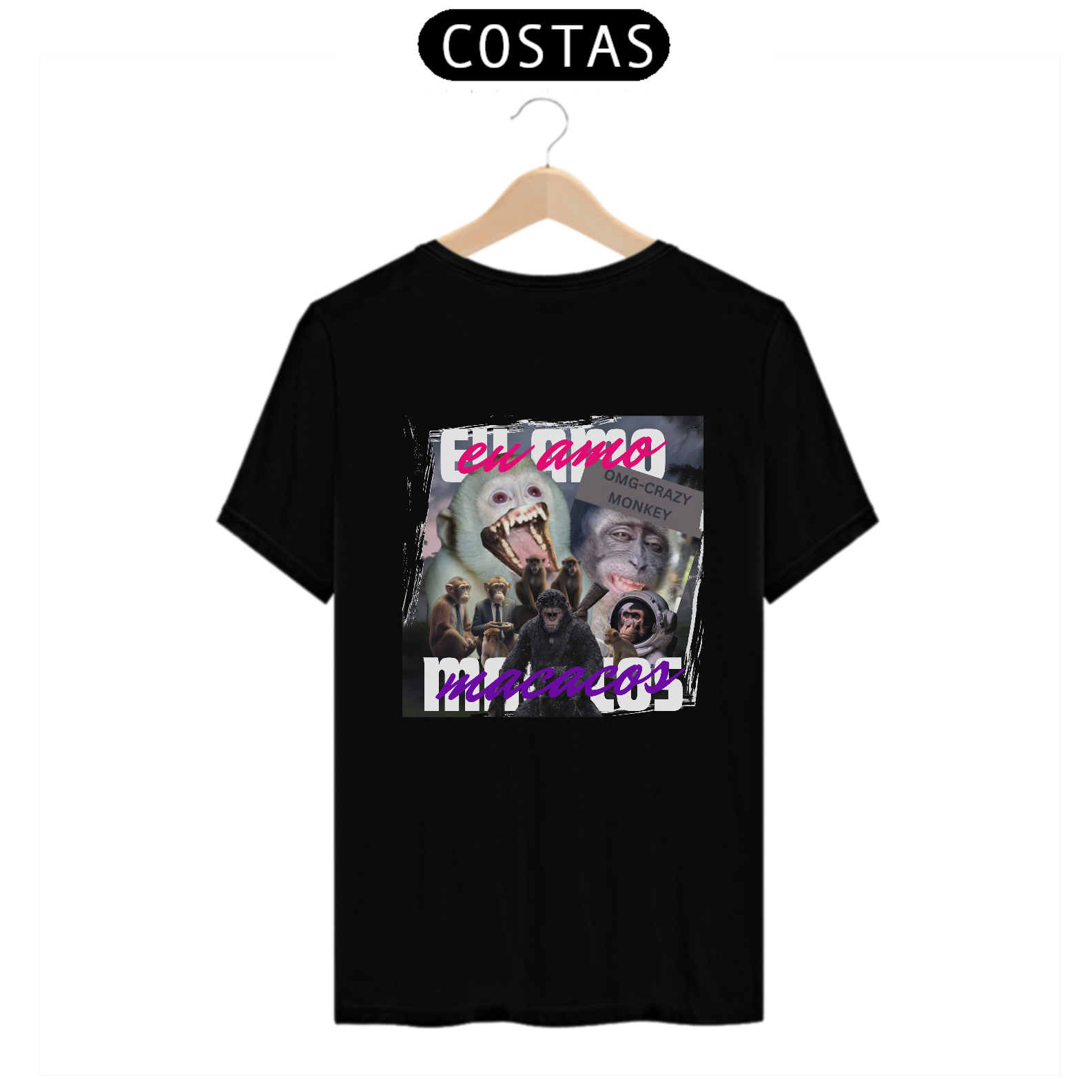 Nome do produto: CAMISA PRIME - EU AMO MACACOS (PRETA)