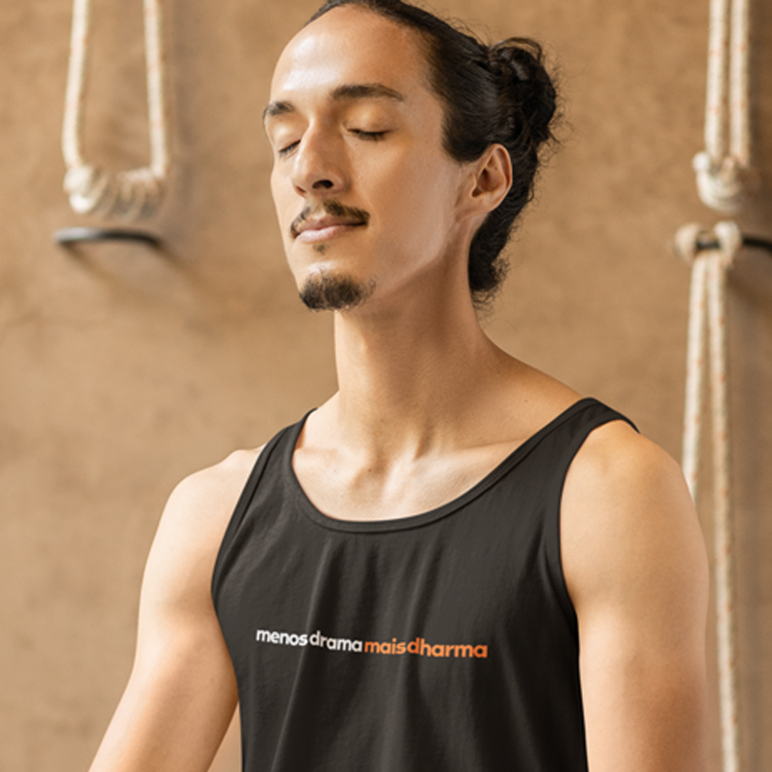 Menos drama, mais Dharma - Regata preta/cinza mescla