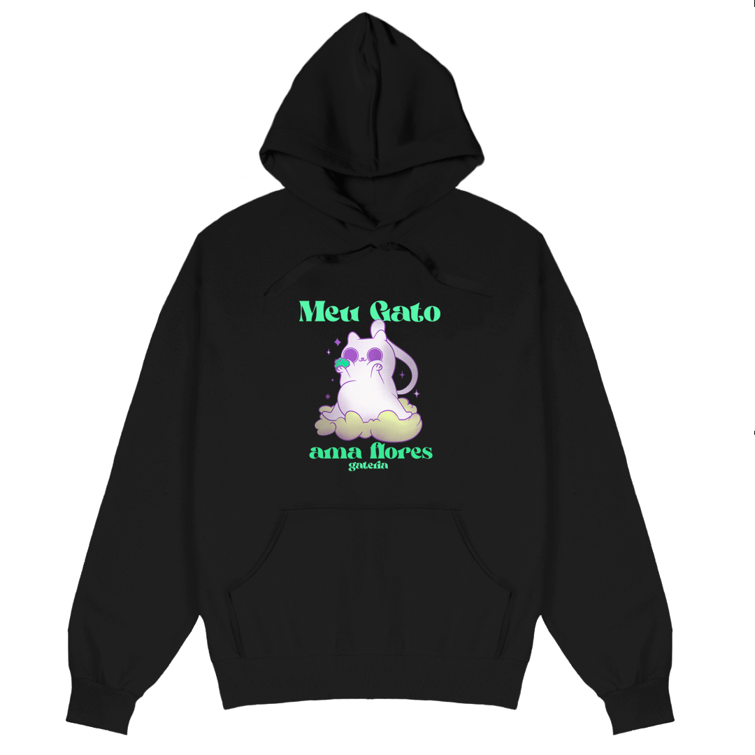 Nome do produto: Moletom Canguru Meu Gato Ama Flores