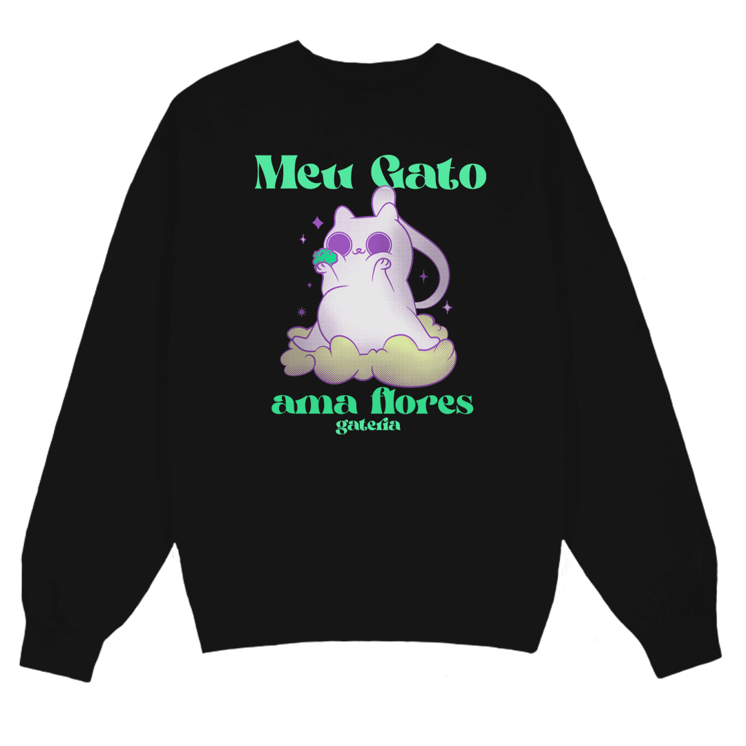 Nome do produto: Moletom Meu Gato Ama Flores