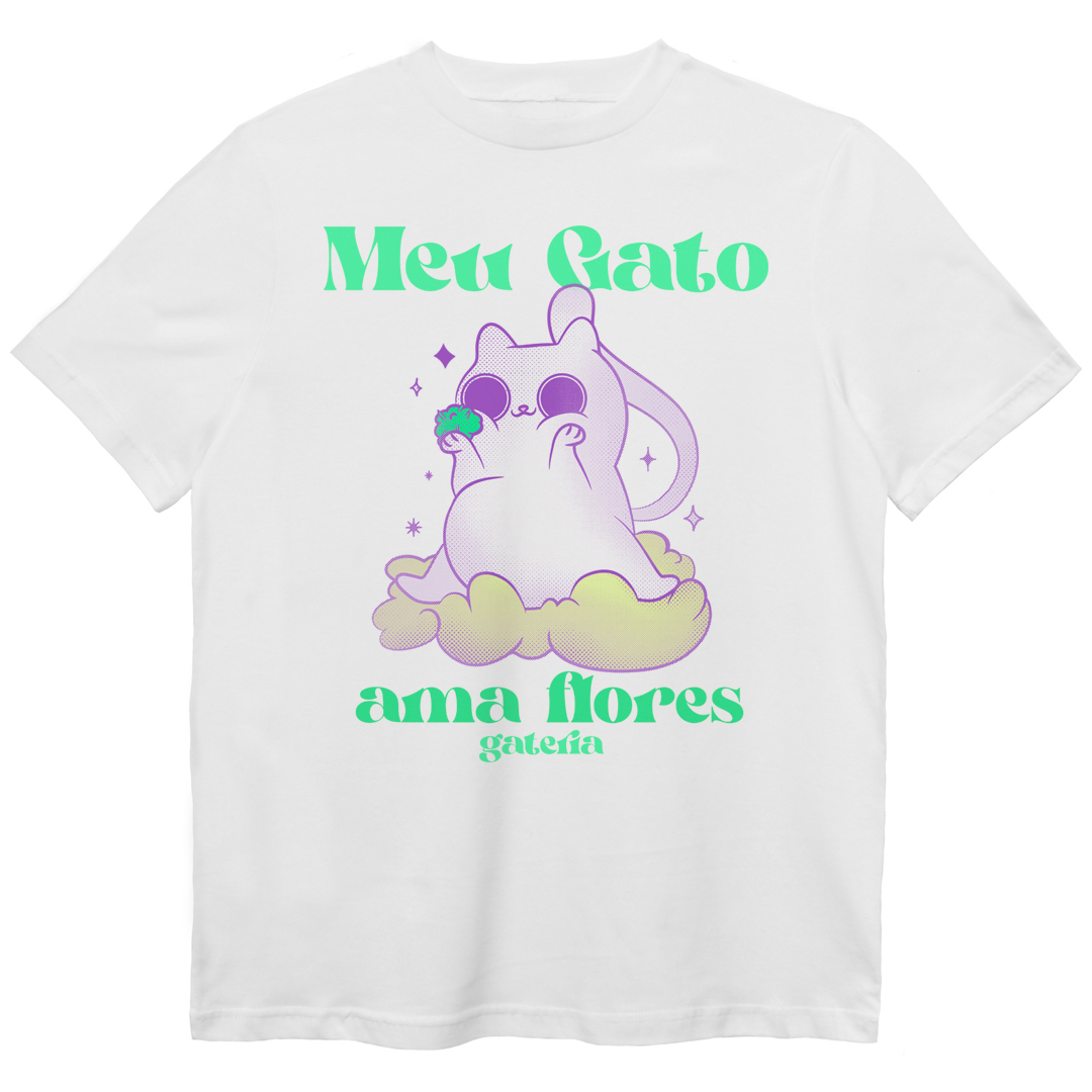 Nome do produto: Camiseta Meu Gato Ama Flores