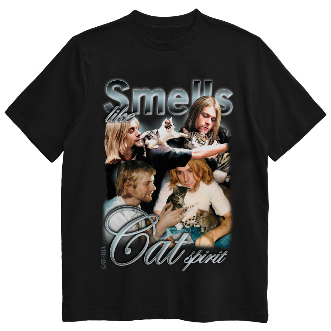 Nome do produto: Camiseta Kurt Cobain - Smells Like Cat Spirit - Preto