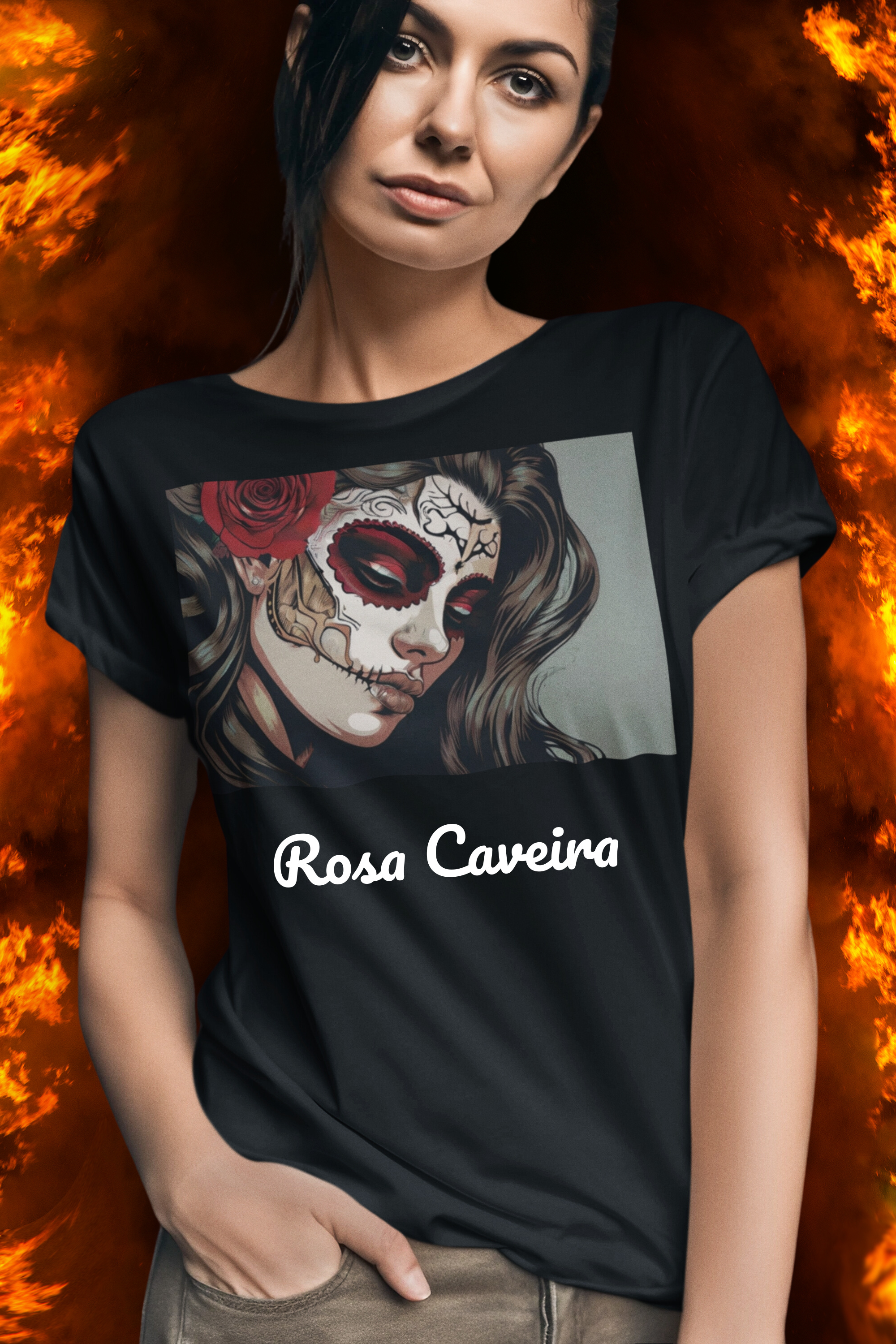 Nome do produto: Baby look Rosa Caveira