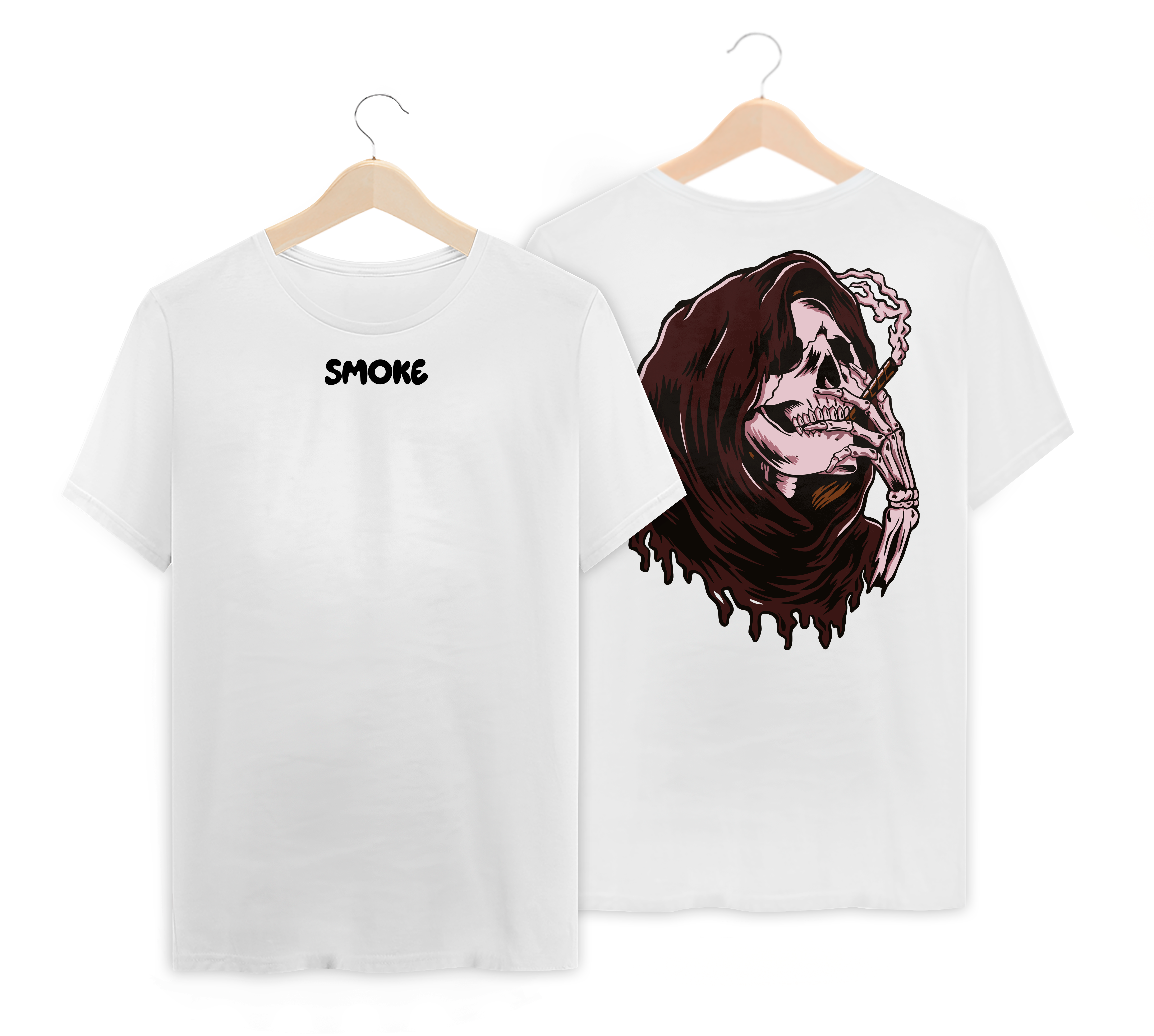 Nome do produto: Camiseta com estampa de uma caveira fumando