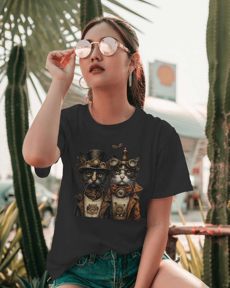 Camiseta Feminina Quality - Steampunk Cats