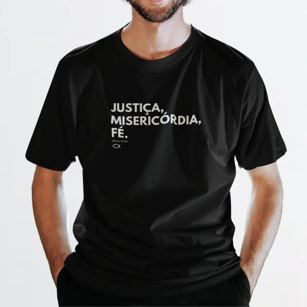 Nome do produto: Camiseta Unissex - Justiça, misericórdia e fé