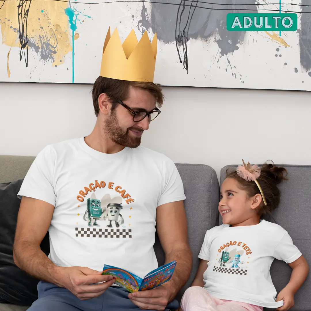 Nome do produto: Camiseta Unissex - Adulto - Oração e Café