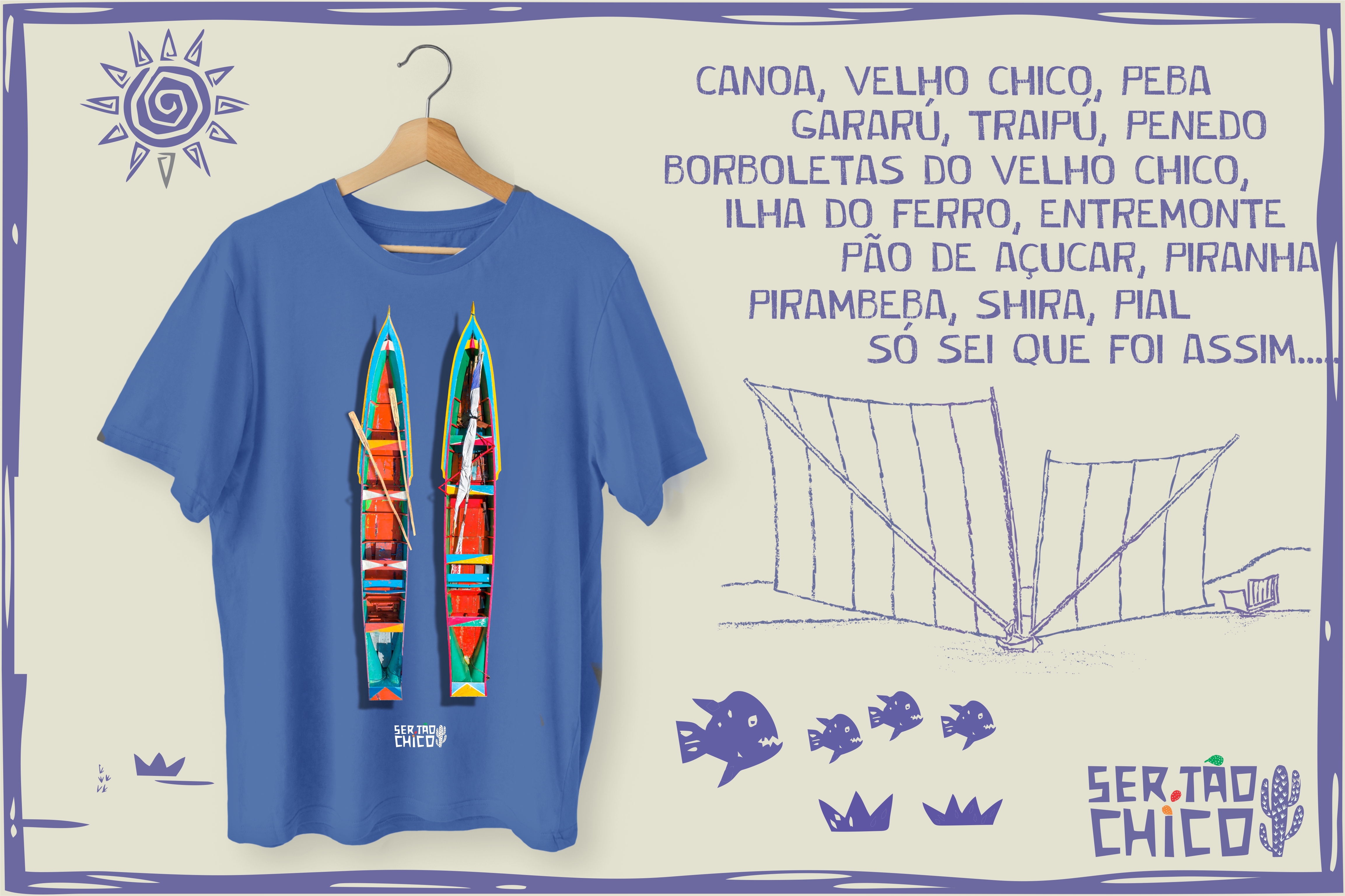 BORBOLETAS BORBOLETAS DO VELHO CHICO / CAMISETA ESTONADA - BARCOS VERMELHOS