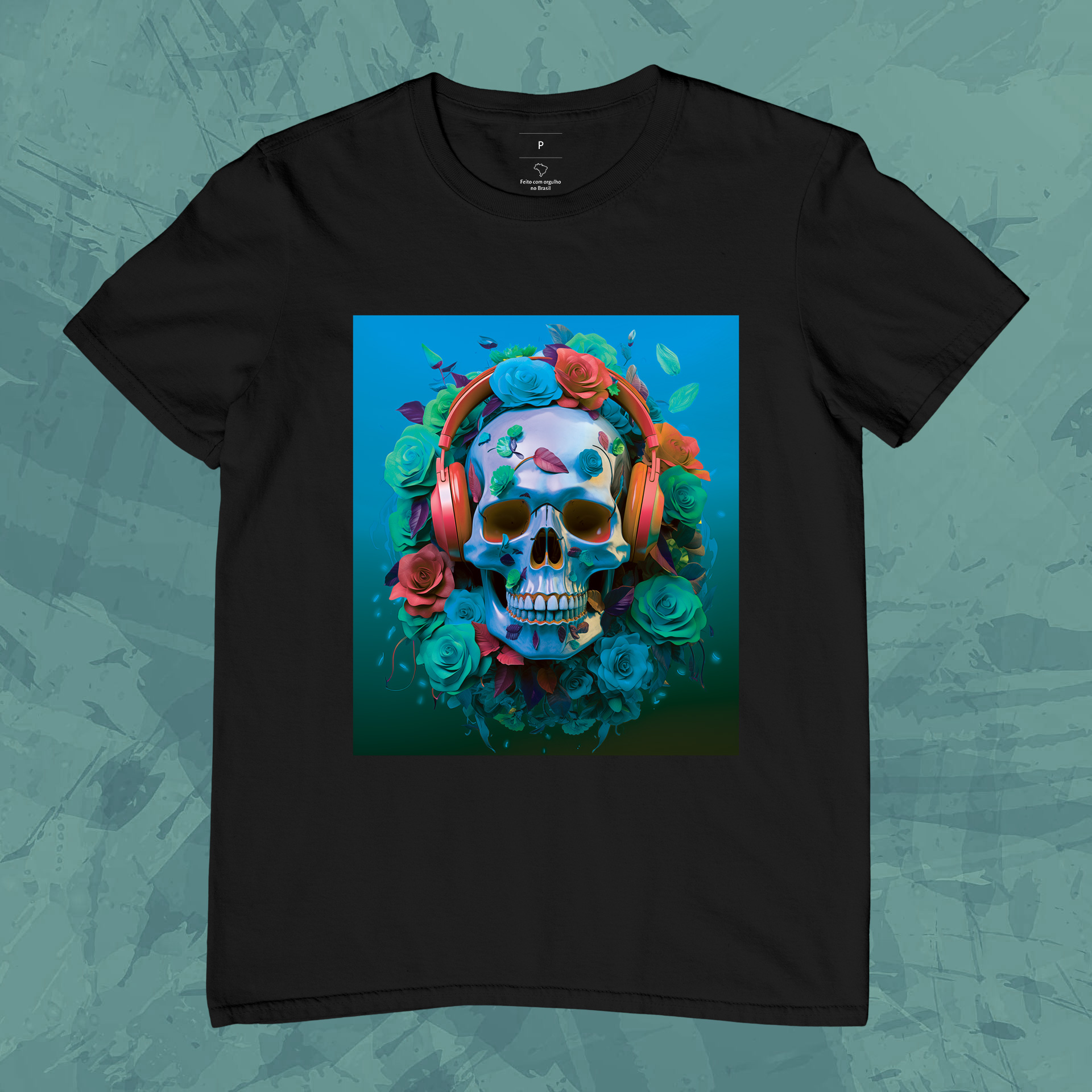 Nome do produto: Camiseta Unissex - Caveira com Headphone