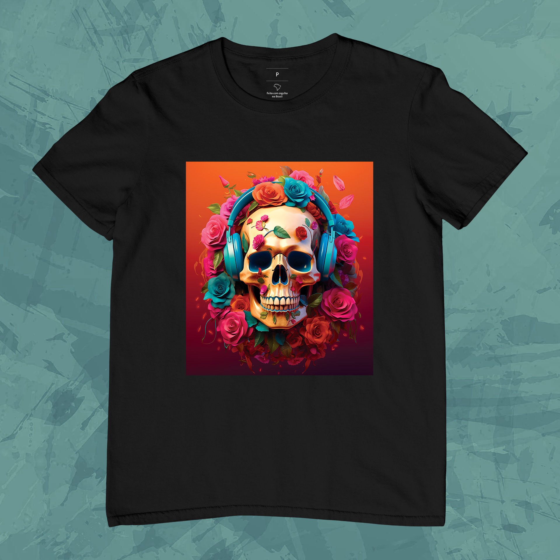 Nome do produto: Camiseta Unissex - Caveira com Headphone