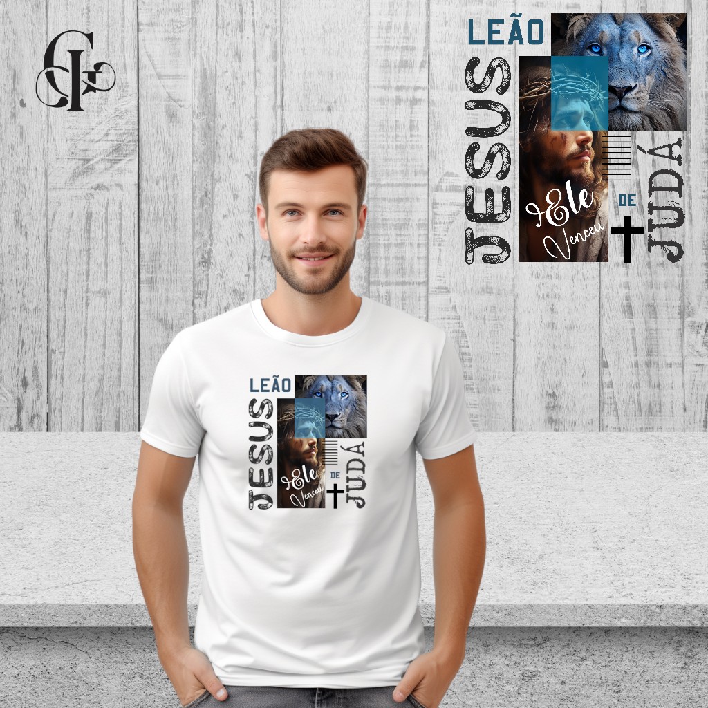 Nome do produto: Camiseta Jesus com Leão
