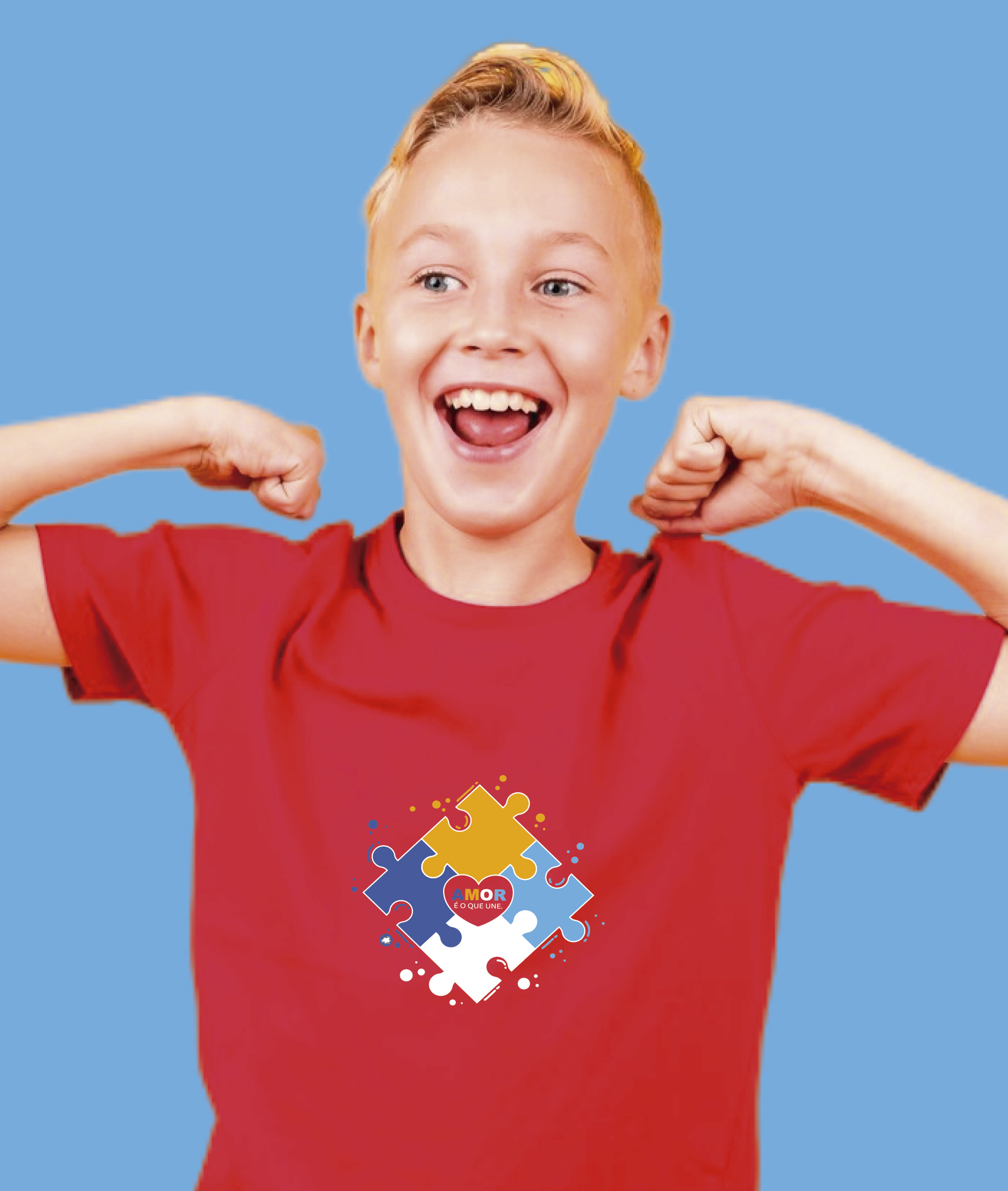 Nome do produto: Camiseta Infantil : Menino (10 a 14) : Amor nos Une TEA (Espectro Autista)