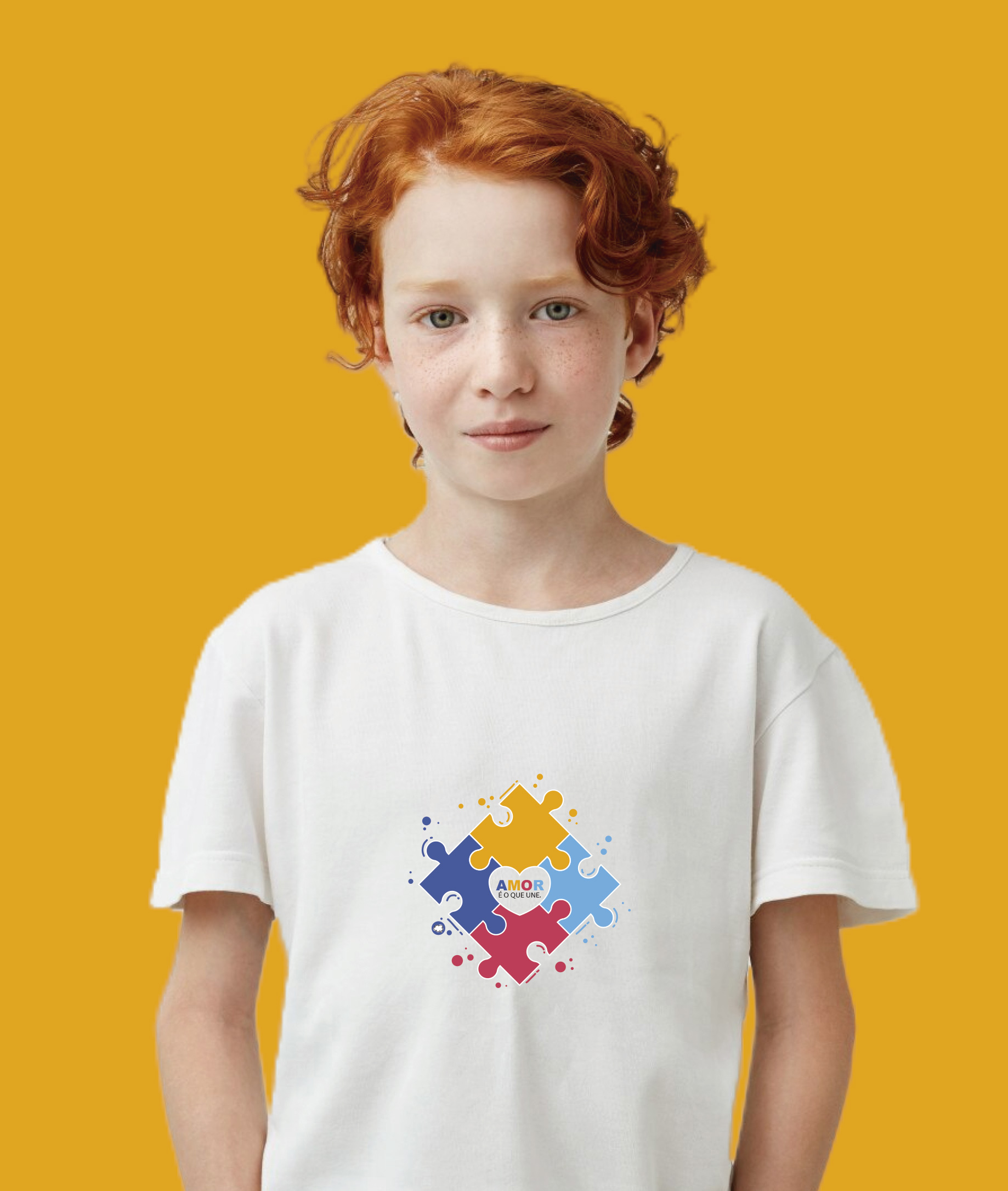 Nome do produto: Camiseta Infantil : Menino (10 a 14) : Amor nos Une TEA (Espectro Autista)