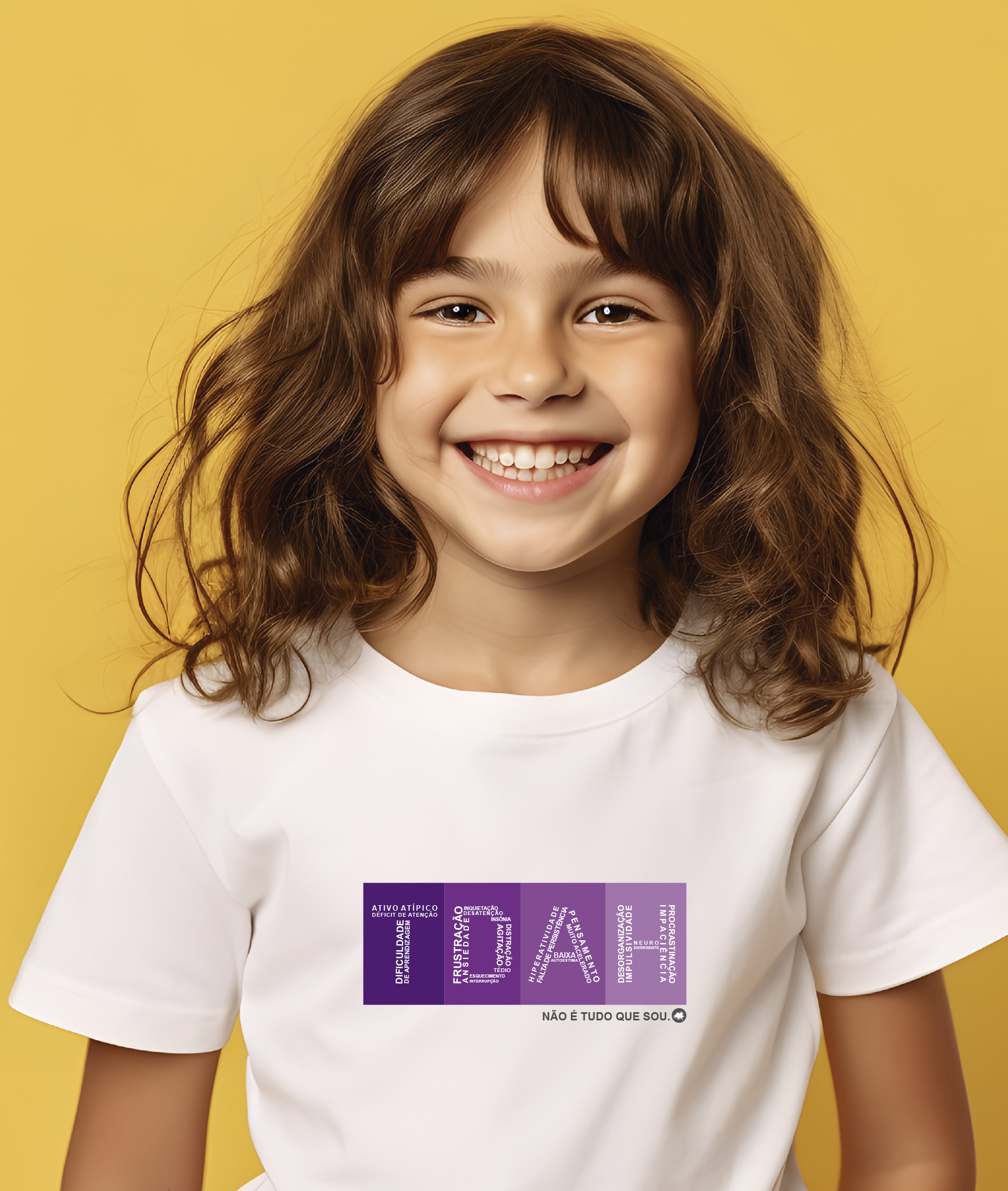 Nome do produto: Camiseta Infantil : Menina (2 a 8) : TDAH Não é Tudo que Sou