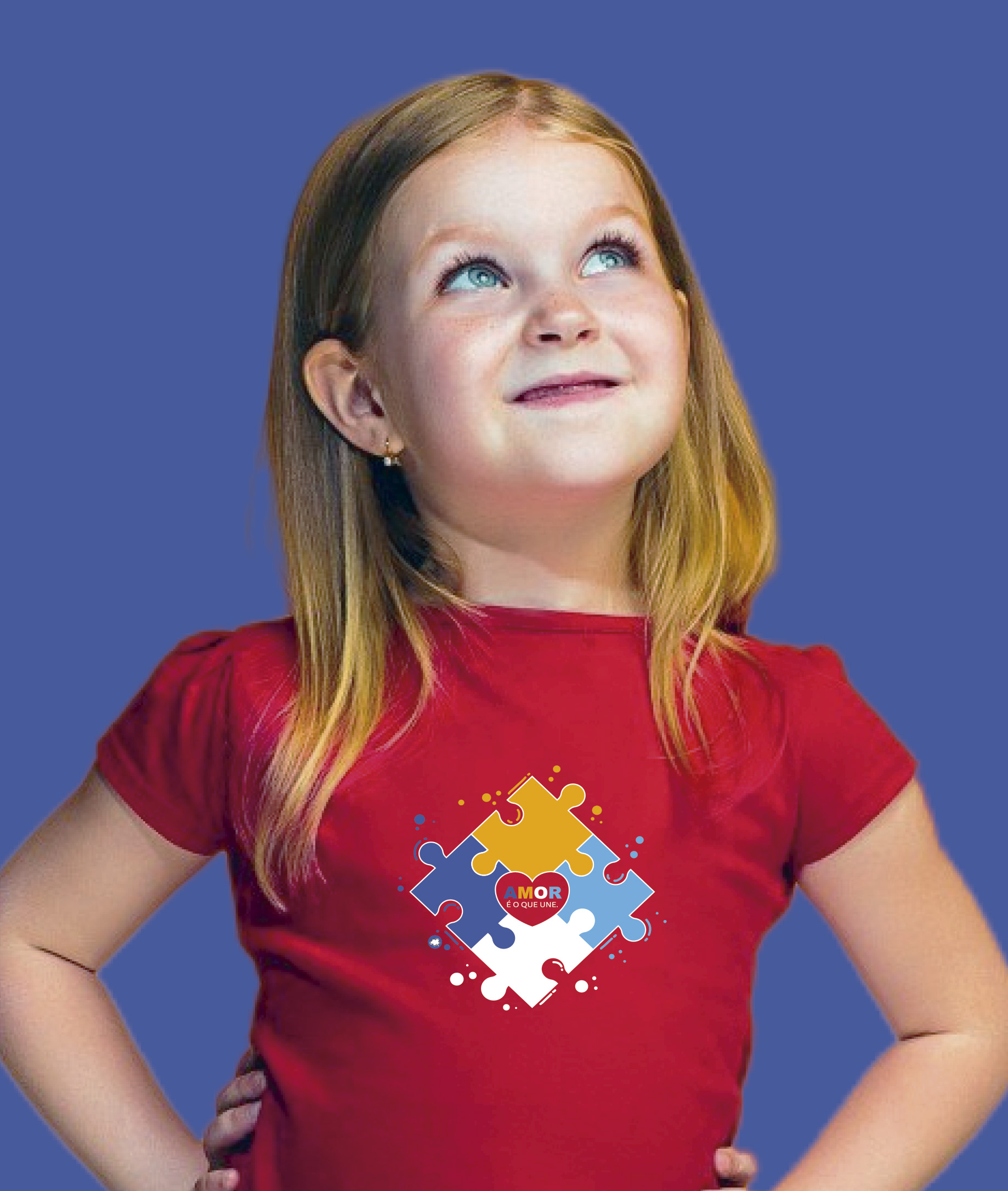 Nome do produto: Camiseta Infantil : Menina (2 a 8) : Amor nos Une TEA (Espectro Autista)