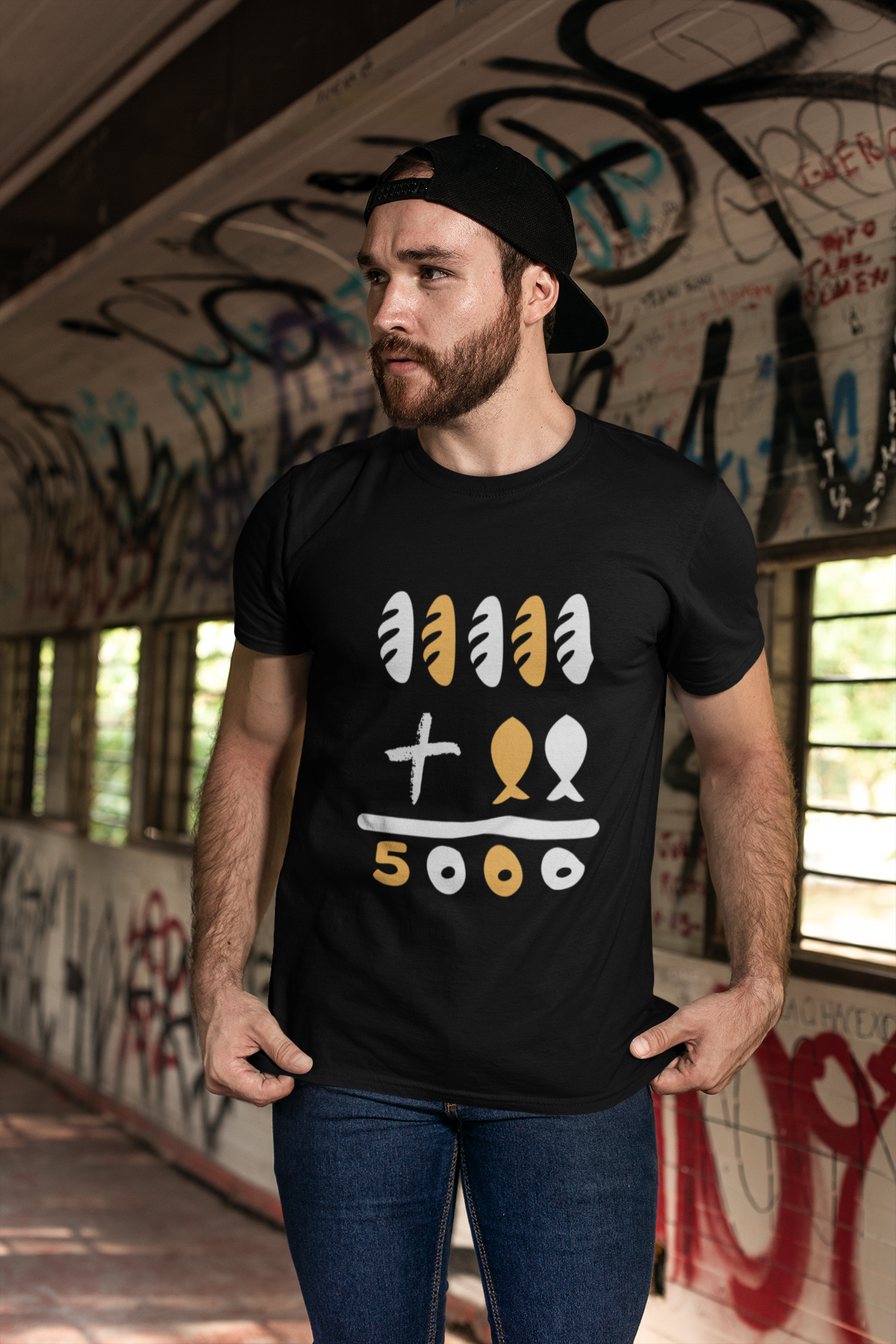 Nome do produto: Camiseta Masculina - Cinco pães e dois peixinhos