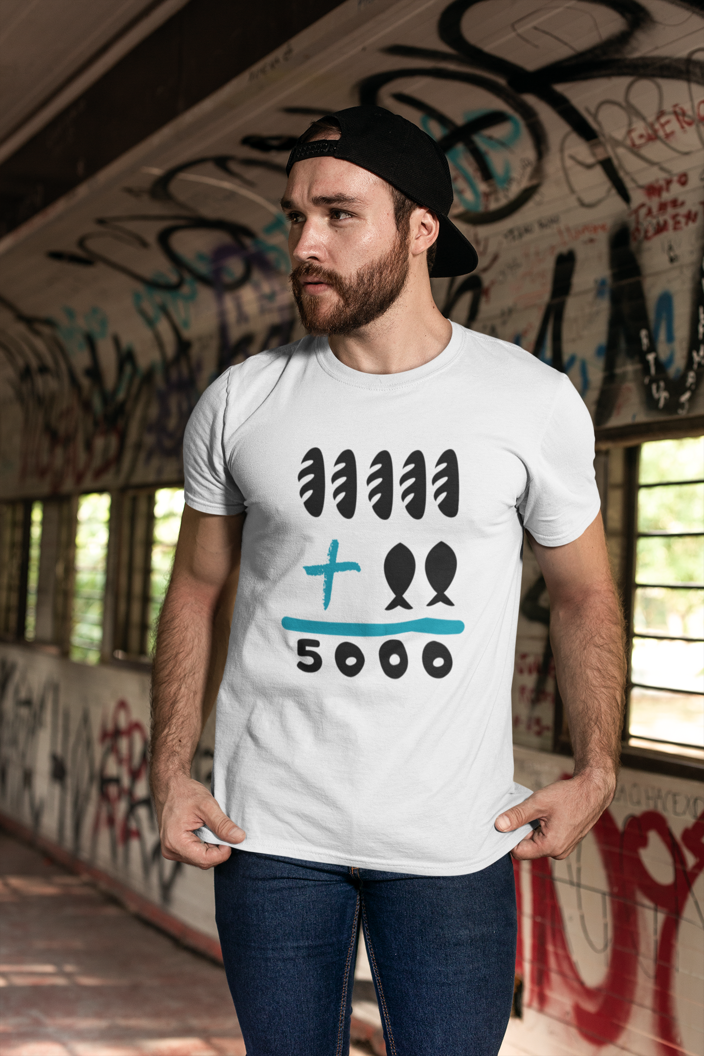 Nome do produto: Camiseta Masculina - Cinco pães e dois peixinhos