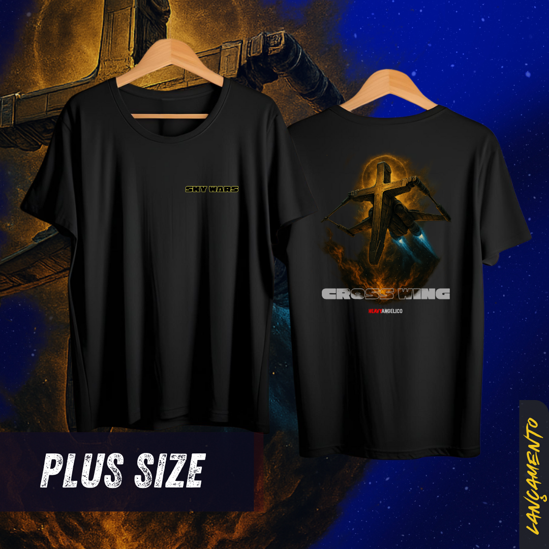 Sky Wars – Cross Wing - Camiseta Plus Size - Frente e Costas
