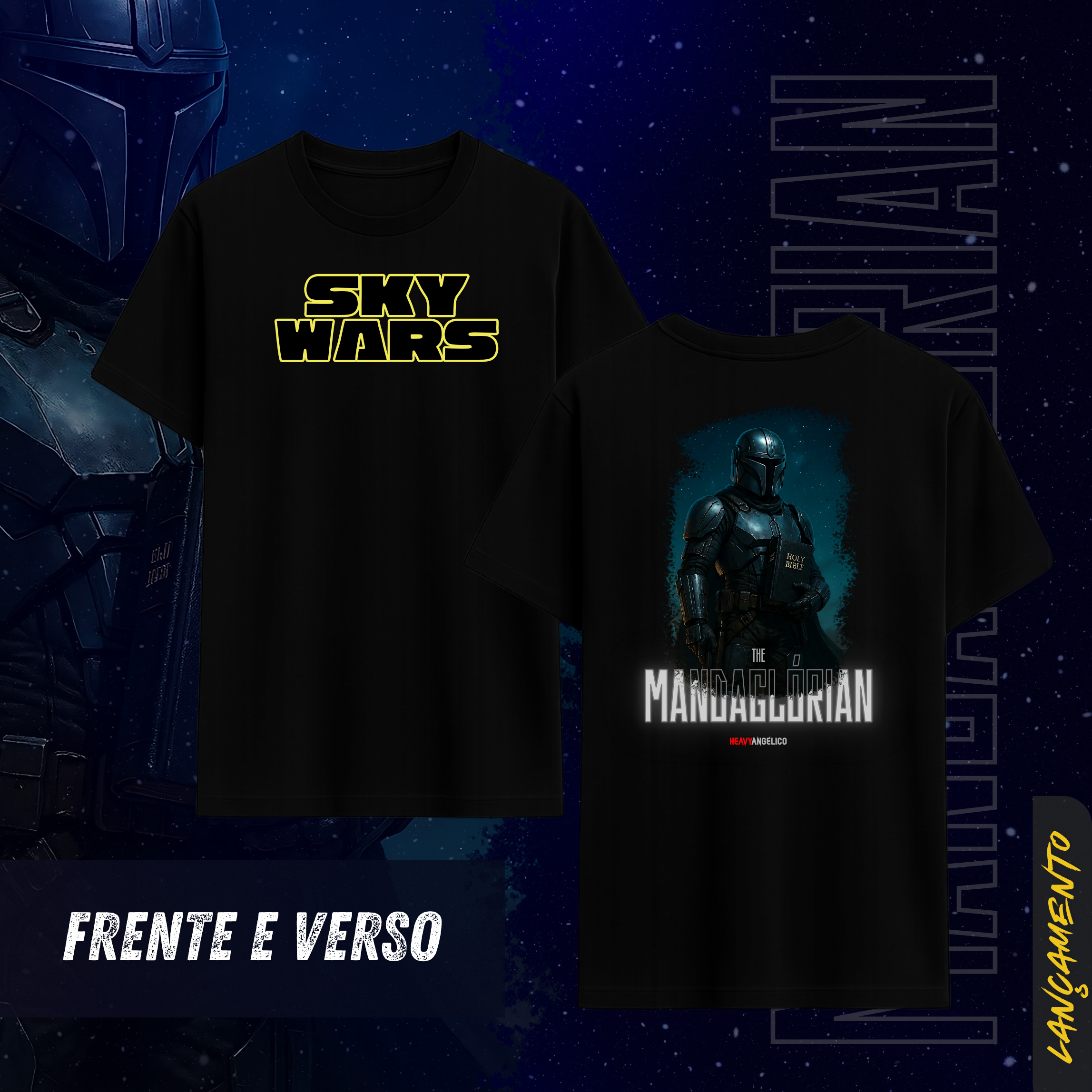 Sky Wars – The Mandaglórian - Camiseta Unissex - Frente e Costas