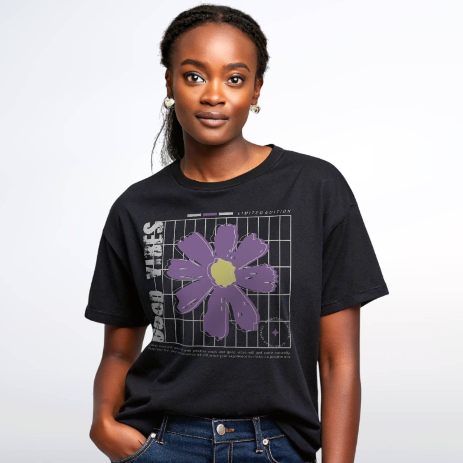 Nome do produto: Camiseta Good Vibes Flor