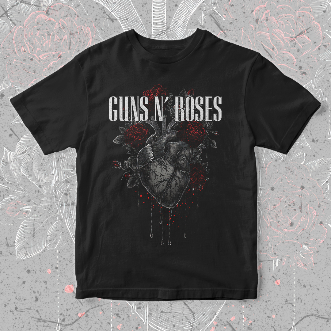 Nome do produto: Camiseta Guns n Roses | Heart of Roses