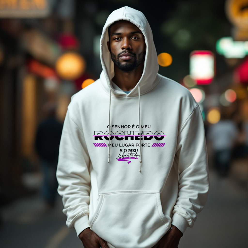 Nome do produto: Moletom Canguru O Senhor é meu Rochedo